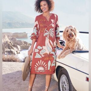 Soft Surroundings Tierra Gauze Beaded Floral Midi Caftan Dress size Medium